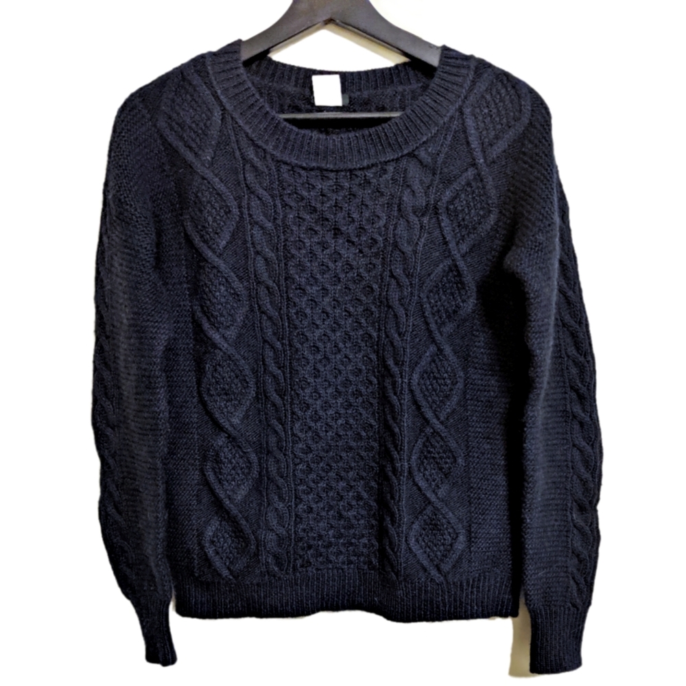 J. Crew Wool Mohair blend navy cable knit sweater